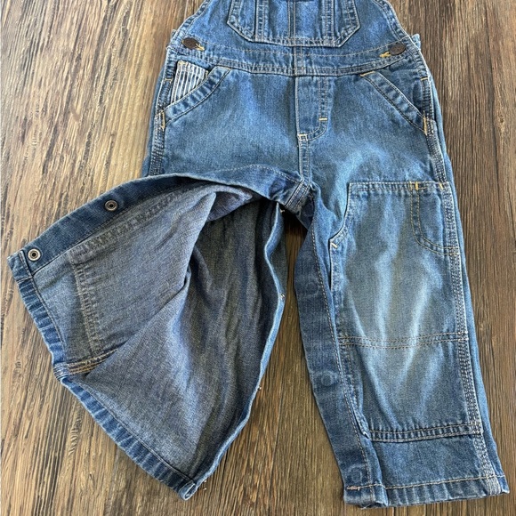 OshKosh B'gosh Vestbak Jean Overalls 18 Mos Double Knee Blue Denim Stripe Detail - Picture 11 of 12